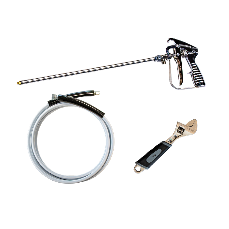 QDEK UNO-FOAM toolkit with spray gun, hose and adjustable wrench