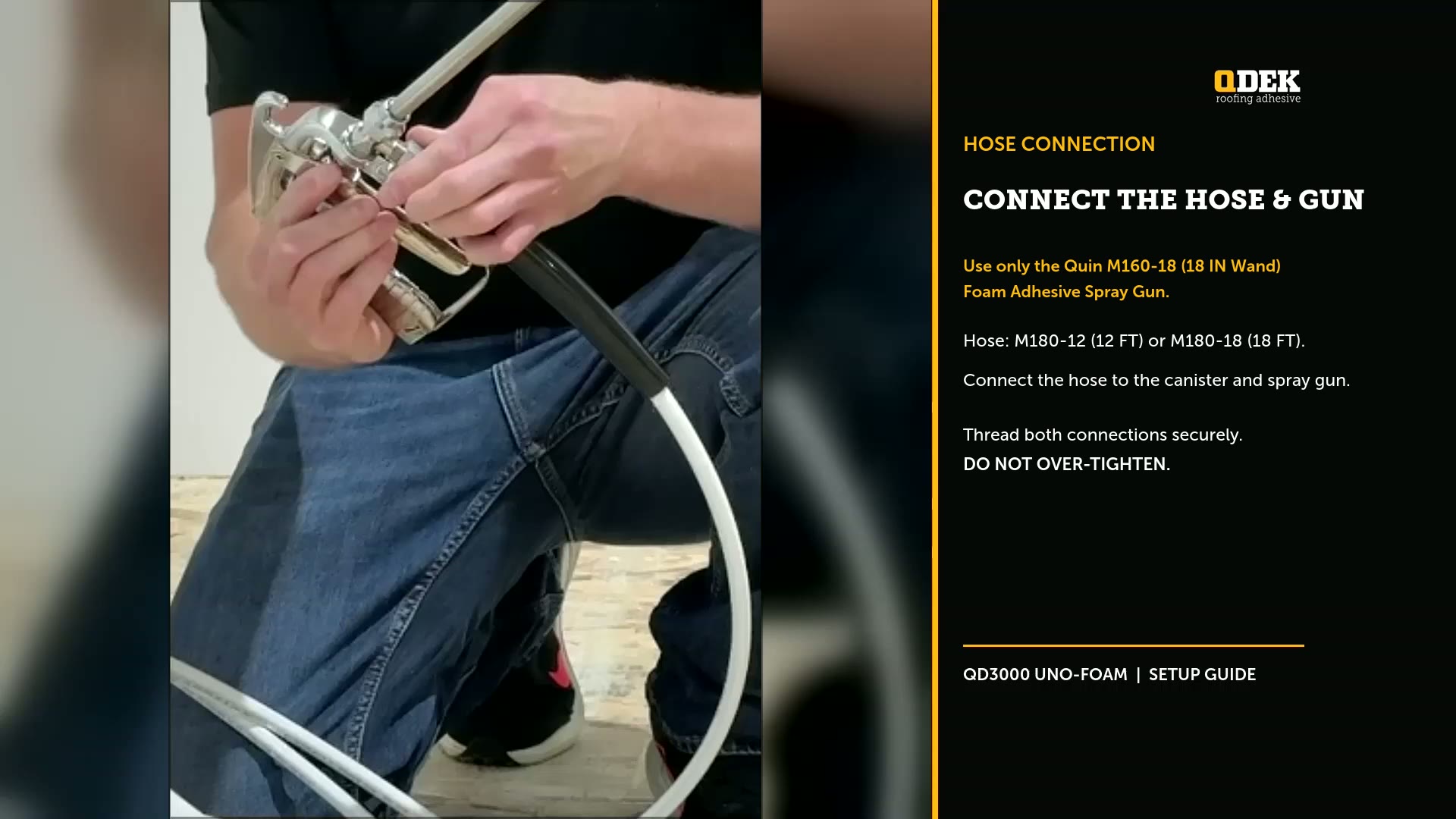 Connecting the M180 hose to the M160-18 spray gun in the QD3000 setup video